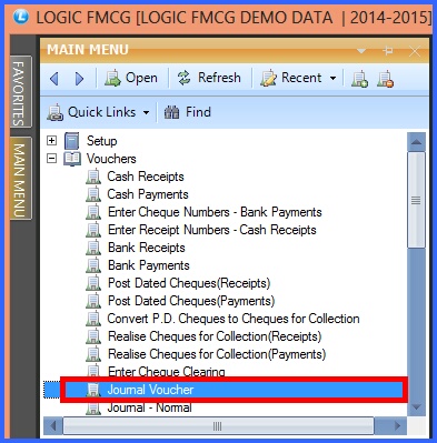 fmcg journal voucher menu